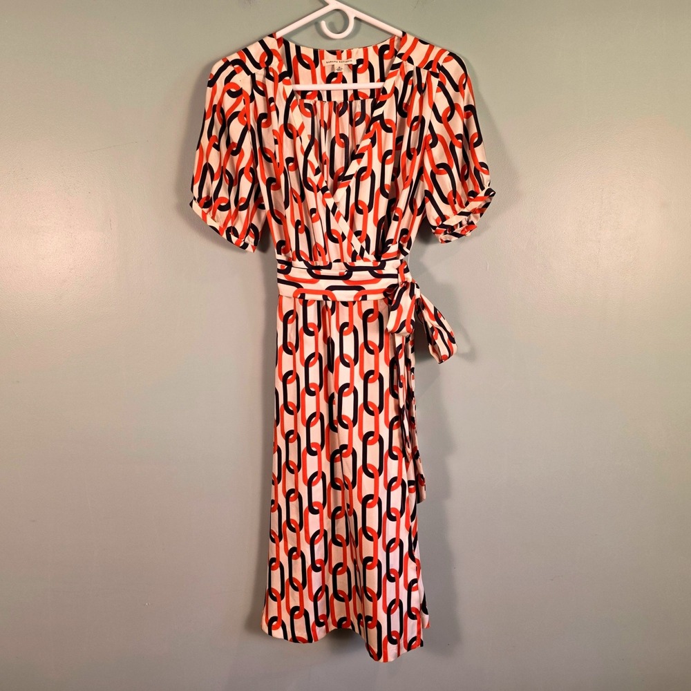 Banana Republic Silk Chain Link Wrap Dress Red Navy 6 308804-SPR08